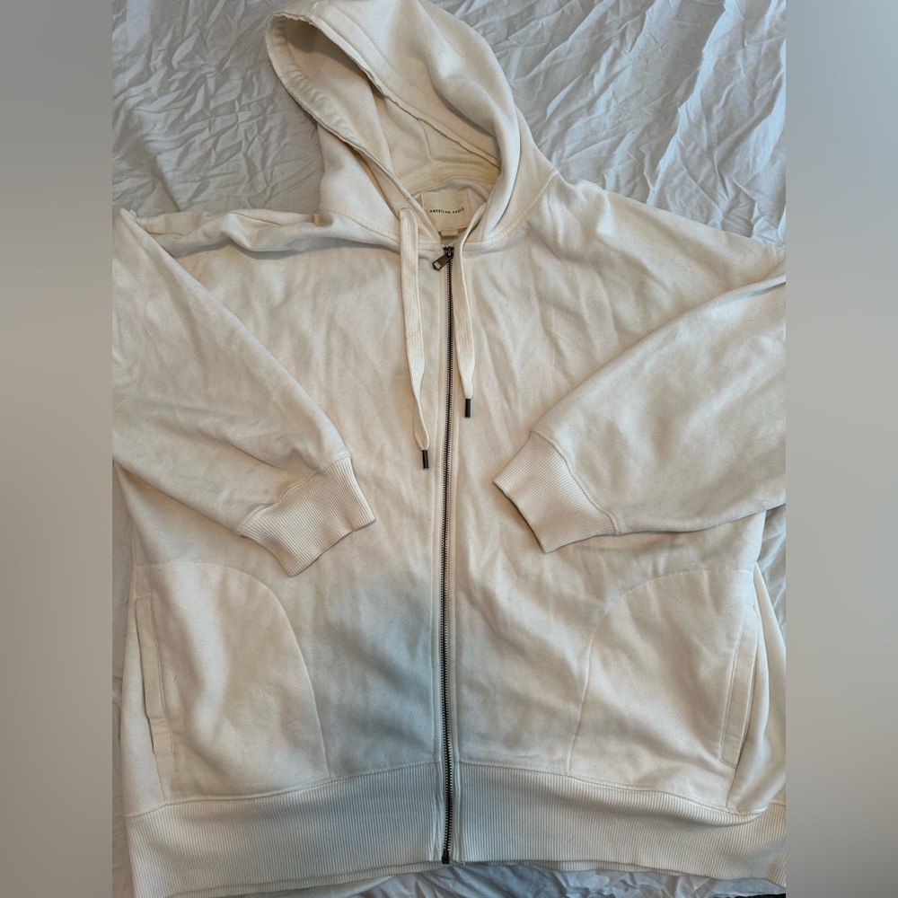American Eagle Off-White Zip-Up Hoodie